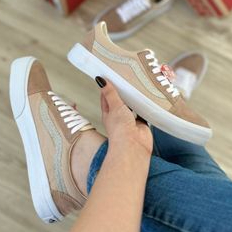 Tênis Vans Feminino Nude Brilho Rose Bege Tradicional Confortável Promoção
