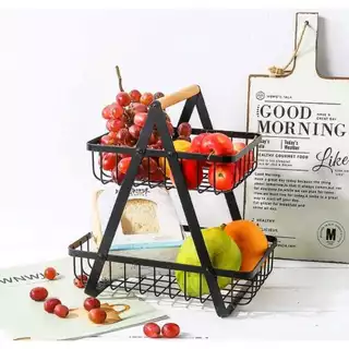 Fruteira De Mesa 2 Andares moderna aramada Cesto Organizador Frutas Legumes resistente