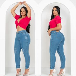 Calça Jeans Básica Linha Premium Feminina Cintura Alta Lavagem Media