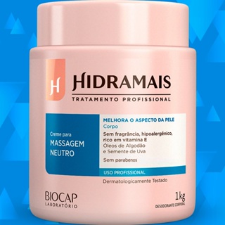Creme Hidramais Massagem Corporal Neutro 1kg Para Profissional Hipoalergênico Rico Em Vitamina E Pote Gel Lacrado Original Sem Fragrância e Sem Parabenos