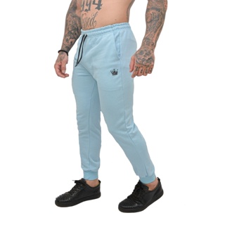 Calça Moletom Masculina Skinny Peluciada Academia Bolsos e Punho Lançamento Promoção Azul Coroa