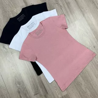 3 Peças T-shirt Lisa Blusinha Feminina Camiseta Básica 100% Algodão