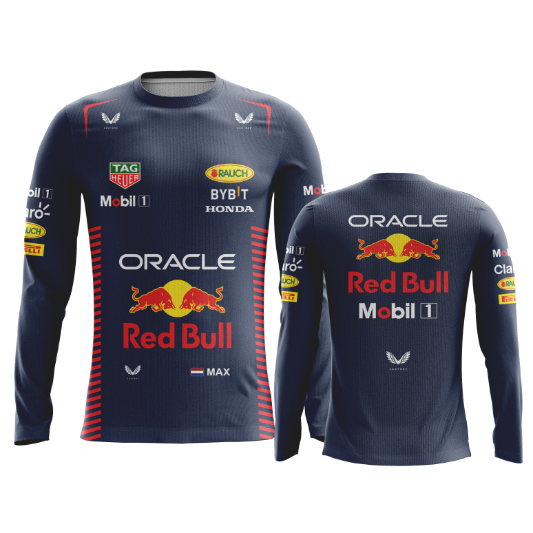 Camiseta Manga Comprida Max Verstappen redbull 2023 formula 1 proteção UV azul