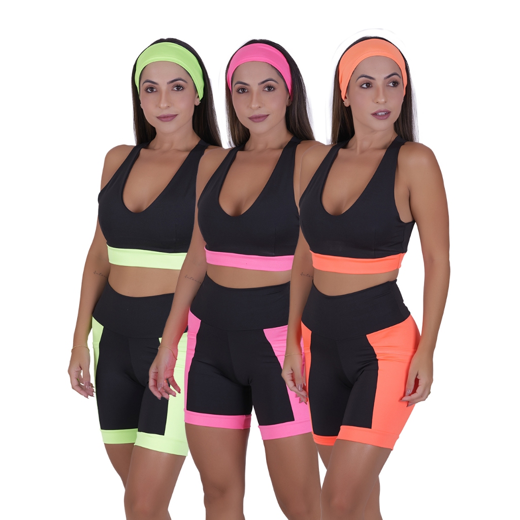 KIT 3 CONJUNTOS DE ACADEMIA FEMININO FITNESS IDEAL PARA TREINOS E ...