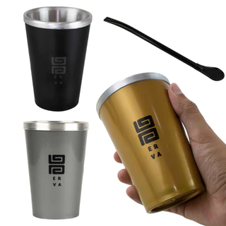 Kit Bomba e Cuia Copo Termico Inox Terere Mate Black Erva