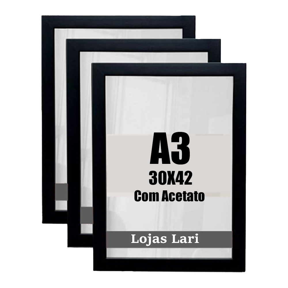 Kit 3 Molduras A3 Quadro 30x42 Acetato Diploma Foto Poster
