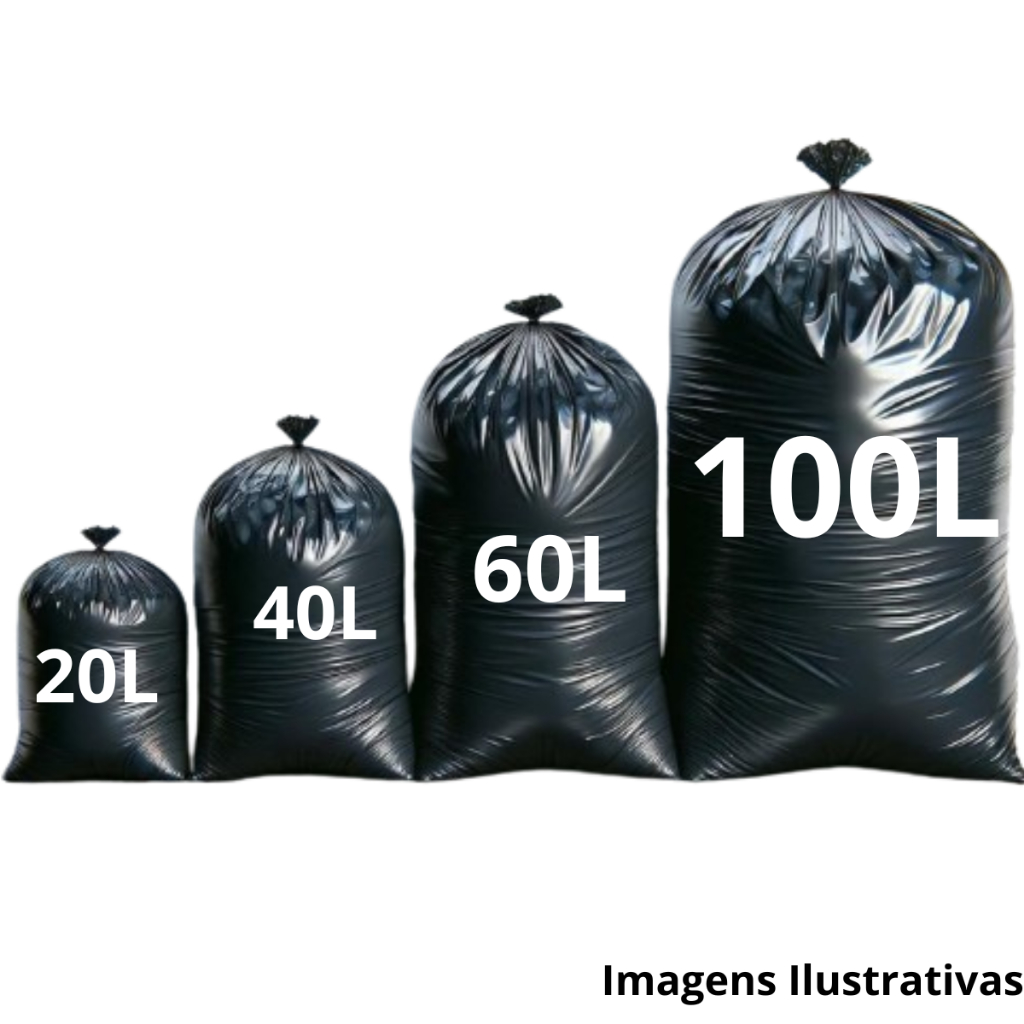 Saco de Lixo Reforçado 20L 40L 60L 100L saco Preto pacote c/20 unidades ...