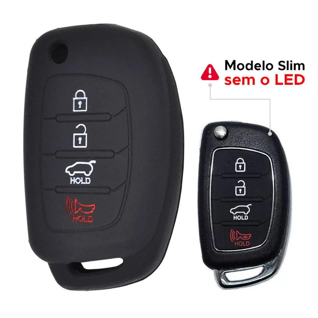Capa Silicone Chave Hyundai Hb20 Hb20s 2020 2021 2022 2024 - Capinha para chave Hyundai 4 botões SLIM