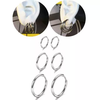 Kit Trio Brinco Argola Lisa Básica Fina Masculino Feminino Hip Hop Antialérgico 16,18,20mm Aço Inox Prata