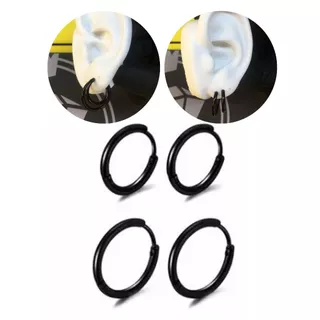 Kit Brinco Masculino Feminino Argola Preto Rock Gótico Minimalista 14mm18mm Aço Inox 2 Pares Furo