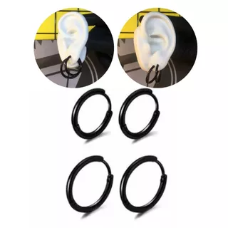 Kit Brinco Argola Preto Lisa Básica Fina Masculino Feminino Hip Hop Antialérgico 18,20mm Aço Inox
