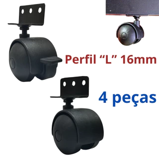Rodizio rodinha para moveis giratório 40mm perfil l 16mm preto 4 peças