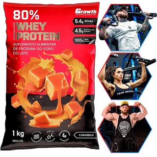 Whey Protein Caramelo 80% Proteína Concentrado 1Kg Growth Suplementos Original