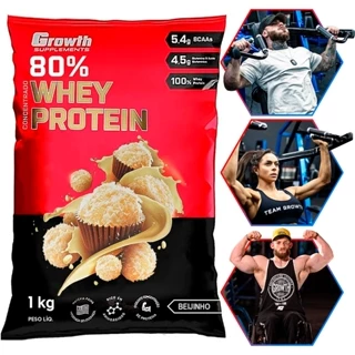 Whey Protein Sabor Beijinho 80% Proteína Concentrado 1Kg Growth Suplementos Original