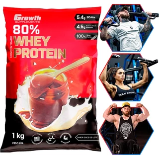 Whey Doce De Leite proteina 80% Proteína Concentrado 1Kg Growth Suplementos Original