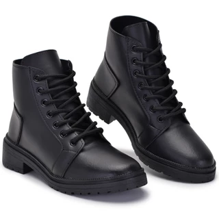 Coturno Bota Feminina Preta Cano Curto Com Salto Baixo