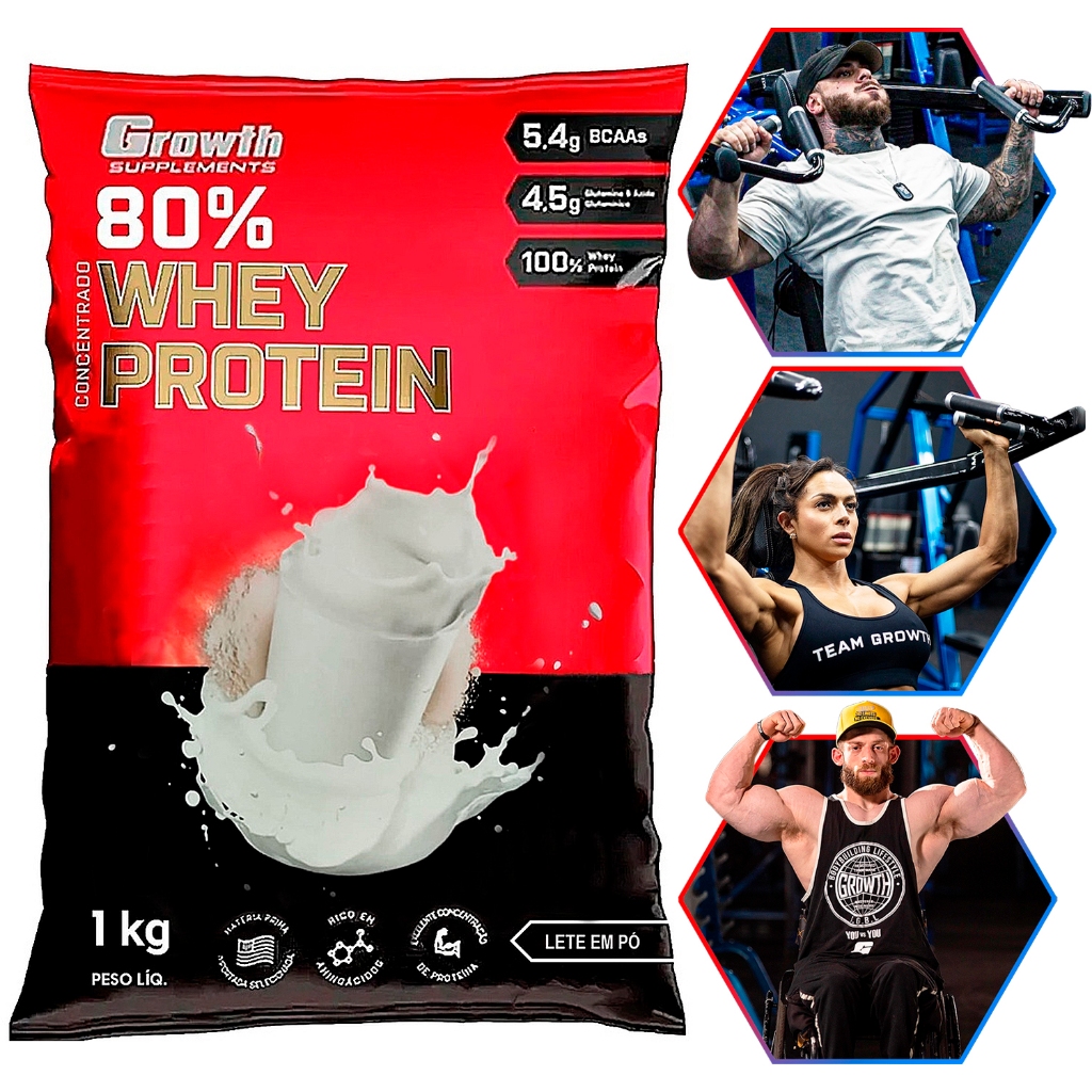 Whey Protein Leite Em Pó 80% Proteína Concentrado 1Kg Growth Suplementos Original