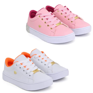 Kit Tênis Infantil Feminino Colegial Menina Confortável Coração Lançamento Macio