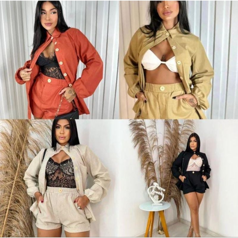 CONJUNTO DUAS PEÇAS SHORT E CHEMISE.