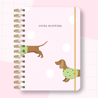 Caderno personalizado com nome fofo bullet journal A5 Dog Dachshund