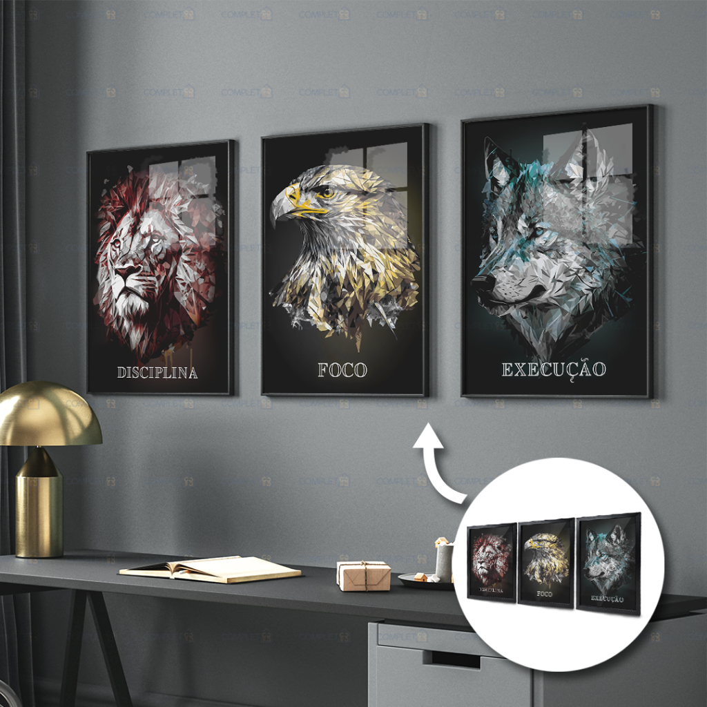 Quadro Motivacional Disciplina Foco Execução Moldura e VIdro
