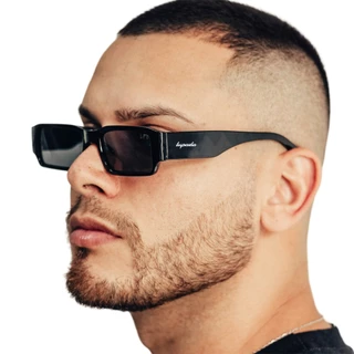 Óculos Exclusivo Retangular Moderno Marca Luxo Original Preto Escuro Estiloso Fashion Design Moda em Alta Vintage Retro Personalidade