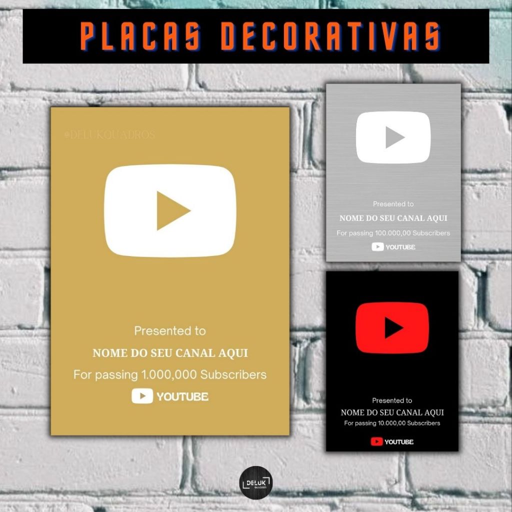 PLACAS DECORATIVAS PERSONALIZADAS YOUTUBE - COM SEU NOME, NOME DO SEU CANAL, MDF COM DUPLA FACE
