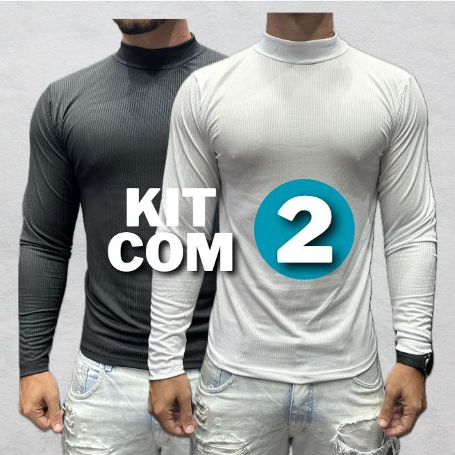 Kit com 2 Cacharrel Masculina Canelada Blusa de frio Manga Longa Suéter Gola Alta