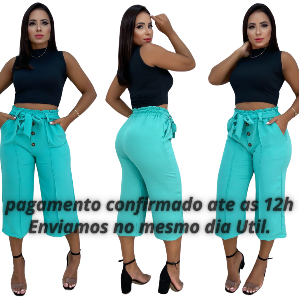 Calça Capri Detalhe Risca Plus Size 46 ao 52 Cinto Fivela