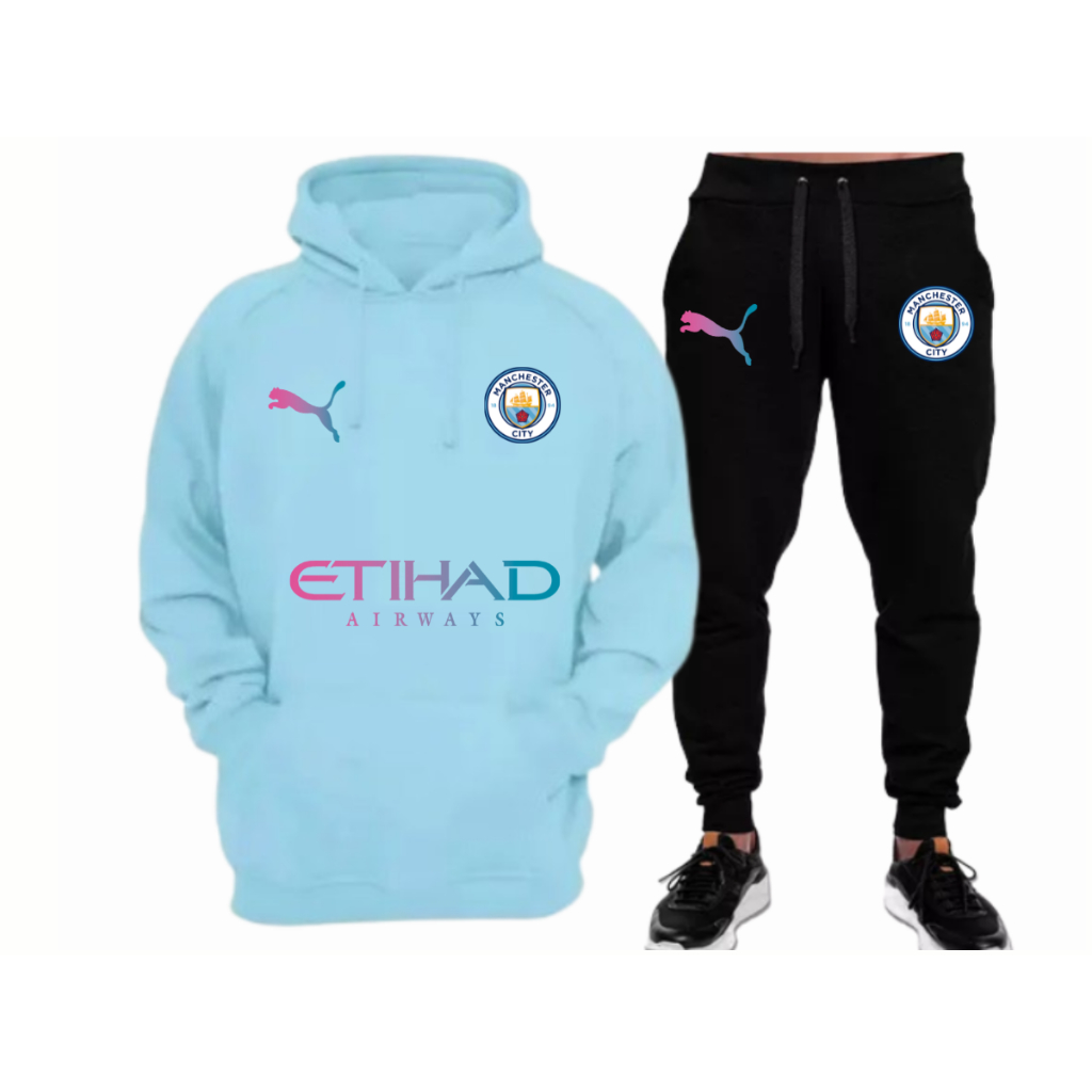 Conjunto Moletom Premium Estampado Masculino e Feminino Casaco Champions Manchester City Blusa de frio Pelúciado Inverno 2023 Lançamento