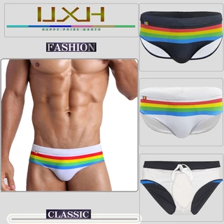 UXH Sungas Masculinas Cuecas Cavadas Briefs Arco-Íris listra secagem Rápida Moda Biquíni UDL115
