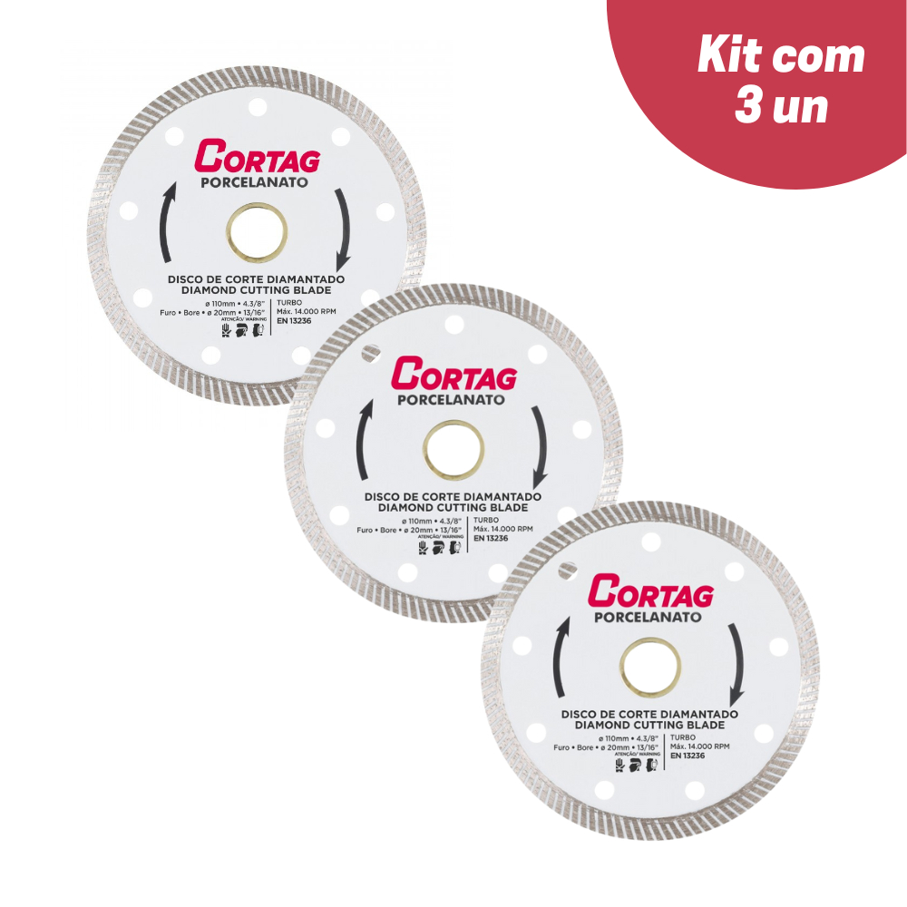 Kit com 3 Disco Diamantado Para Cortar Porcelanato Ultra Fino Melhor ...