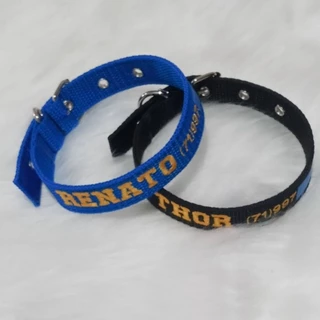 Coleira para cachorro com nome e telefone bordado, coleira personalizada