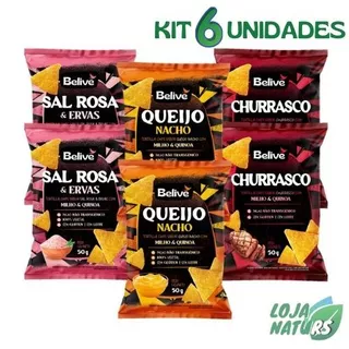 KIT 6 Tortilla Chips Sem Glúten Sem Lactose Vegano 50g - Belive
