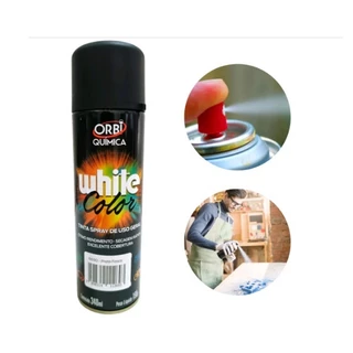 Tinta Spray Automotivo E Uso Geral Madeira Decorações White Color Preto Brilhante 340ML Orbi Química