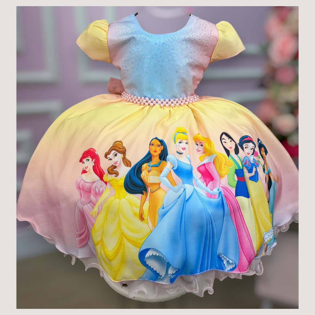 Vestidos de princesas da fashion disney infantil