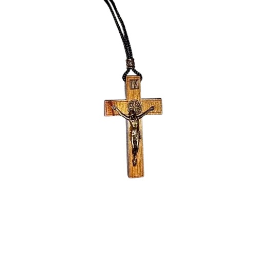 Cordão Cruz Pescoço de Madeira Coroinha