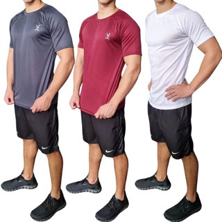 Kit Com 3 Camiseta Camisa Dry Fit Masculina Treino Academia Corrida Ciclismo Básica Blusa Lisa