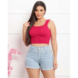 Shorts Jeans Feminino Cintura Alta Básico Claro Levanta Bumbum Com Lycra