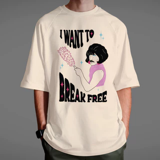 Camiseta Unissex OVERSIZED Streetwear Queen I Want To Be Free Banda Rock Vintage