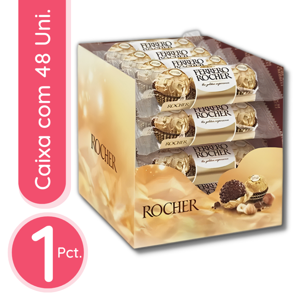 Bombom de Chocolate Ferrero Rocher - 1 Caixa com 48 Unidades / 16