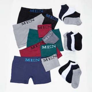 Kit 10 Cuecas Boxer Microfibra Adulto + 12 Pares Meias Algodão