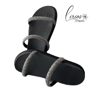 Sandalia Papete Birken 2 Tiras Brilho Feminina Chinelo Confortavel Rasteirinha