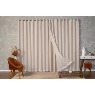 Cortina Voil Gaze de Linho Com Forro Blackout 3,00 x 2,80 Tecido Grosso Original