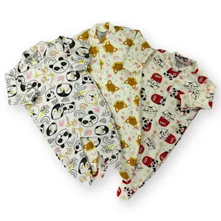 Kit C/3 - Macacão de Bebe Estampado Malha Canelada Linha Basic Confortavel