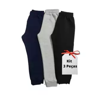 Kit 3 un. Calça Moletom Infantil Apeluciada com Punho tamanho 1 ao 12