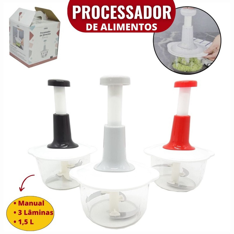 Processador de alimentos Três Lâminas Mixer e Trava de Segurança Manual 1.5L