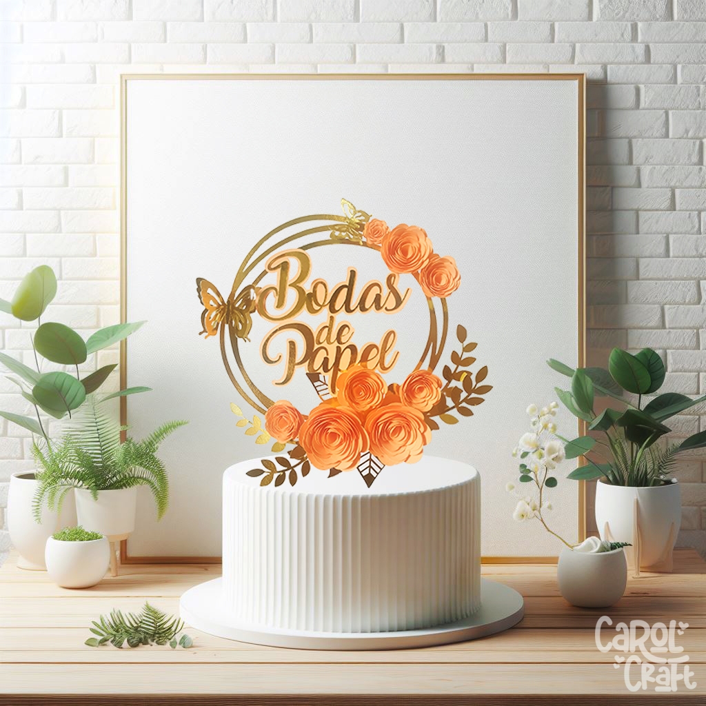 Topo de Bolo Flores de Papel e Dourado | Shopee Brasil