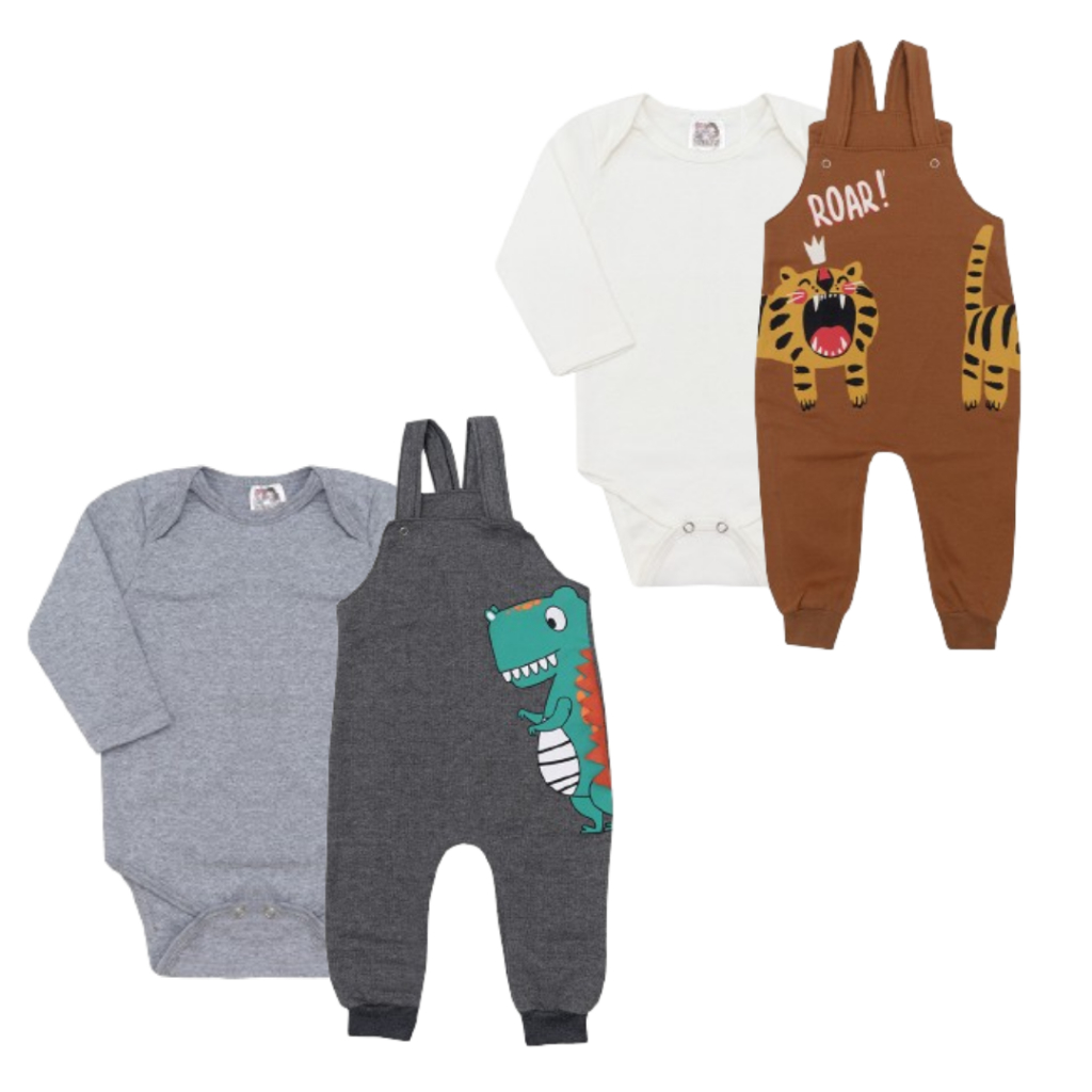 Kit Roupa De Bebe Conjunto 4 Peças Jardineira E Body Longo Menino E Menina Roupas de Bebê em Oferta na Shopee