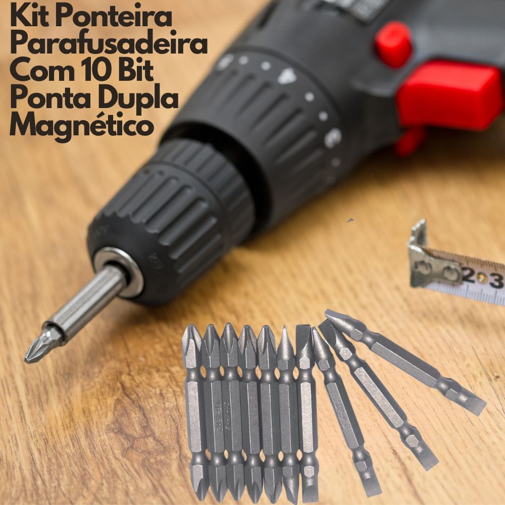 Kit Ponteira Parafusadeira Com 10 Bit Ponta Dupla Magnético potente aço
